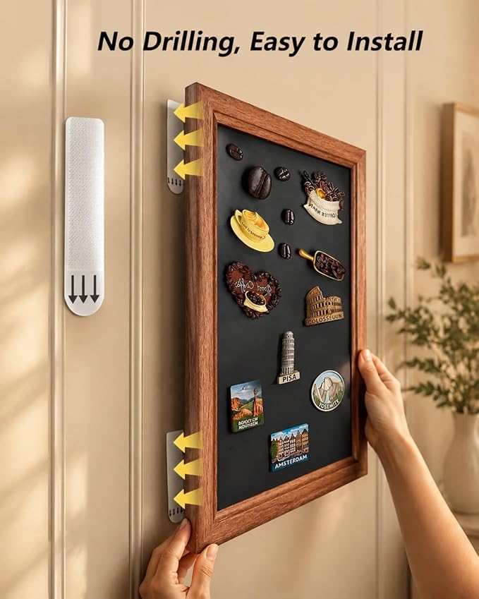 Magnet Board for Wall, 19.7 x 31.5 in (Background Paper not Included) | Wood MDF frame with 4 pairs of hook-and-loop strips for travel magnets and photos.