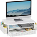 gianotter Desk Organizers and Accessories, Monitor Stand with Drawer and 2 Pen Holder, Desktop Organizer Suitable for Offices and Dormitories (White-Plain)
