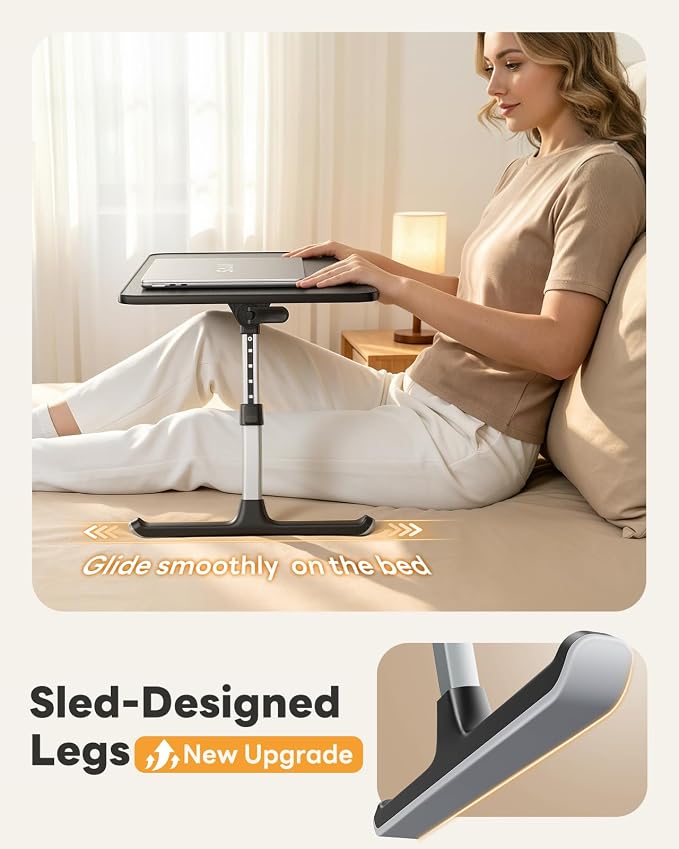 SAIJI Height & Angle Adjustable Laptop Stand for Bed, Lap Desk Bed Tray Table, Light Weight Foldable Portable Laptop Table for Couch Sofa Chair Floor Desk for Adults, Kids (52*30cm Black)