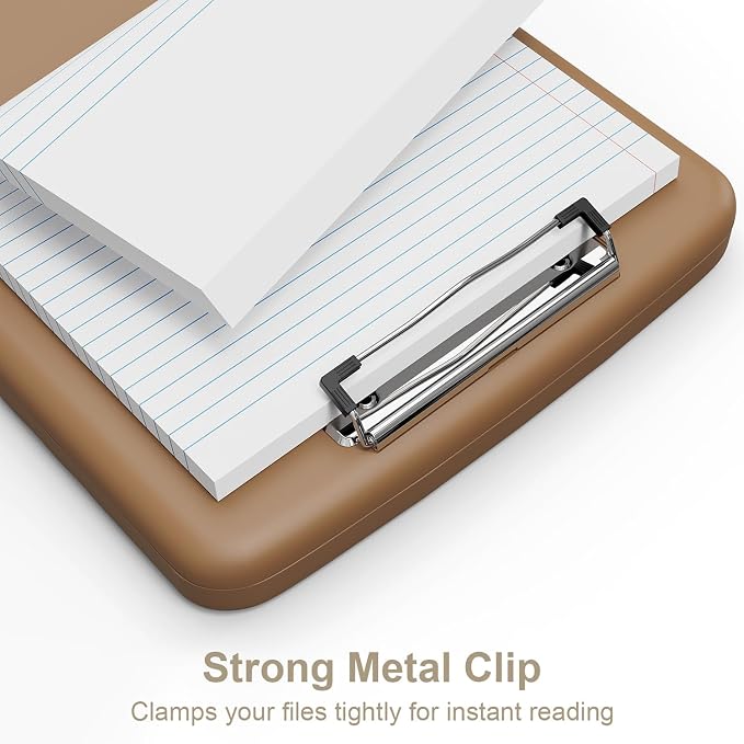 Piasoenc Clipboard with Storage, 8.5 x 11 Organization Box with Pen Holder and A4 Legal Paper Folder, Folio & Side-Opening, Low Profile Clip,for Nurses,Teachers, Size 14 x 9.6 x 1.2 in, Brown