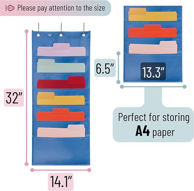 Mr. Pen- Hanging Wall File Organizer, 6 Pocket, Blue | 3 Overdoor Hangers Included, Over The Door File Organizer, Hanging Folder Organizer, Wall Folder Organizer