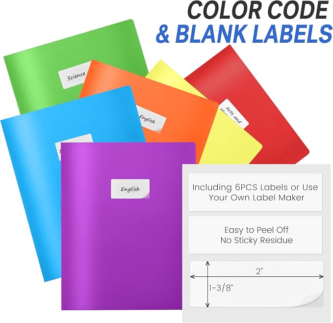 Sooez 3-Pack 2-Pocket Heavy Duty Plastic Folders with Labels and Business Card Slot, Letter Size Colored School Folders