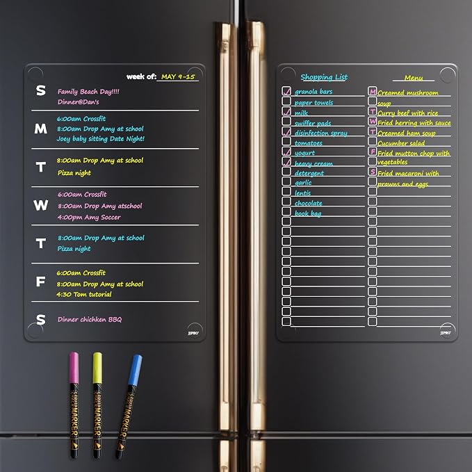 JJPRO Non-Magnetic Clear Weekly Planner & to Do List for Fridge, 8.5"x13" Dry Erase to Do List WhiteBoard,Reuasble Weekly Calendar for Refrigerator,Cabinet,Wall&Glass, All Smooth Surfaces