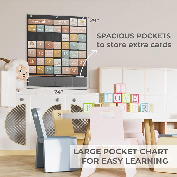 The Ultimate Classroom Calendar Pocket Chart for Kids - Beautiful Calendar with Educational Cards for Easy Learning - Fun Boho Classroom/Teacher Must Have Supplies That Fits Nicely w/Any School Decor