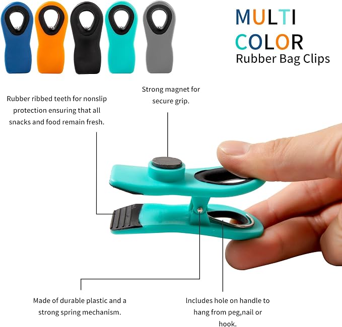 Chip Clips, Bag Clips, Magnetic Bread Food Package with Silicone Textured Mouth (10pcs Green)