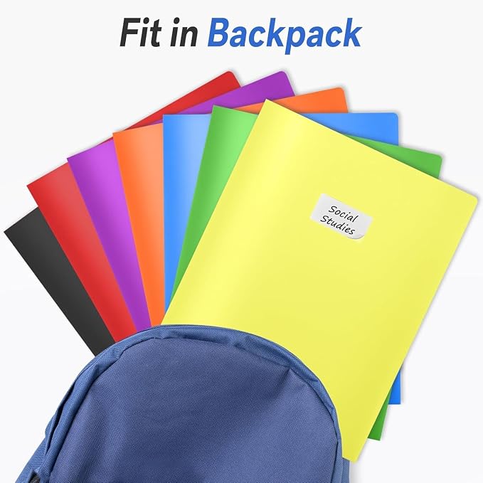 Sooez 7 Pack Folders with Pockets, 2 Pocket Folders with Extra Labels, Plastic Folder with Pockets, Heavy Duty File Folder Bulk, School Business Office Filing Supplies, Warm Colors