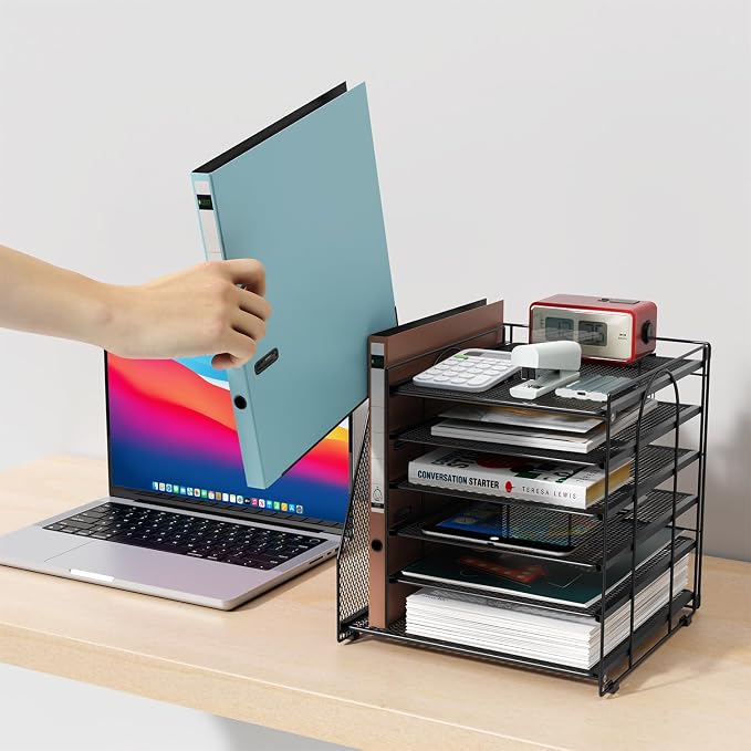 gianotter 6-Tier Paper Organizer With Magazine Holder, Desk Organizers and Accessories, Desk Accessories & Workspace Organizers, File Organizer for Office Supplies Storag (Black, 6-Tier)