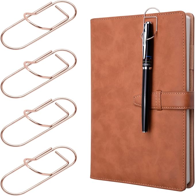 Wisdompro 12 Pack Paper Clip Pen Holder for Notebook, Journal, Rose Gold | Stainless Steel, Large Paperclip Pencil Holder for Travelers Planner, Book, Binder, Clipboard, Bible, Fits Most Pen Sizes