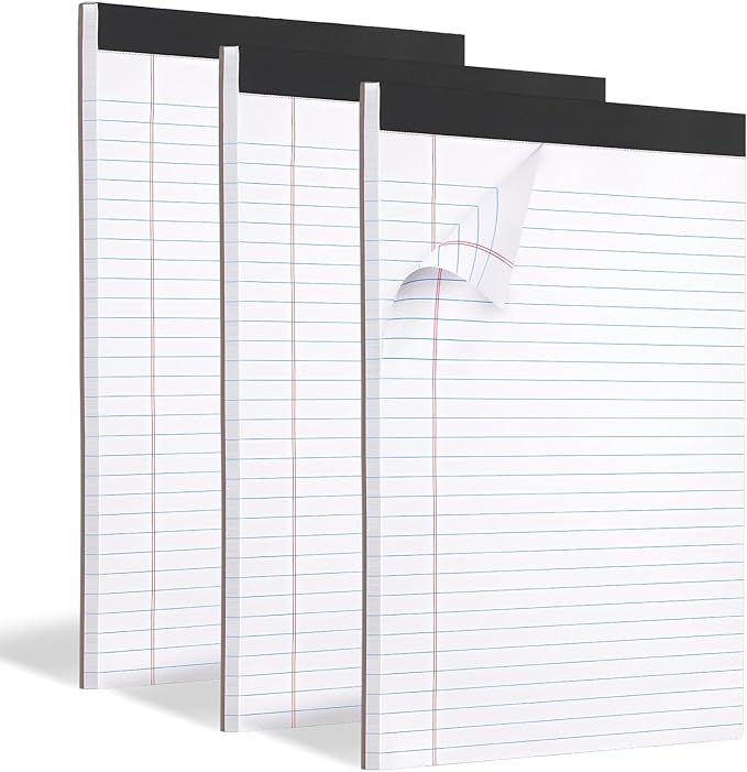 3 Pack Legal Pads Refills Note Pads, Writing Pads 8.5 x 11 Inches, Memo Pads Lined Writing Note Pads, Letter Size Legal Pad Wide Ruled Lined Pads Legal Rule for School Office（30 Sheet per Pads）
