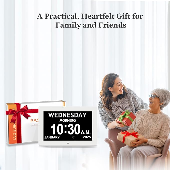 10.1'' Digital Clock With Date And Time, Dementia Clock, Large Display Alarm Clock For Seniors, 10Reminders, 6Alarms, Auto-Dimming, Auto DST, Remote Control, Gifts For People With Dementia, White