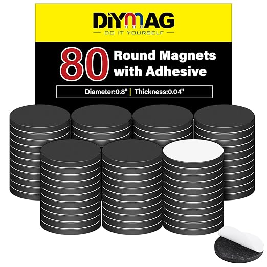 DIYMAG 0.8" x 0.04" 80 Pack Magnetic Dot with Adhesive Backing,Thin Round Magnets Flexible Strong Magnet Sheets Easy Peel and Stick with Self Adhesive for Crafts, Photos Magnetic Tape