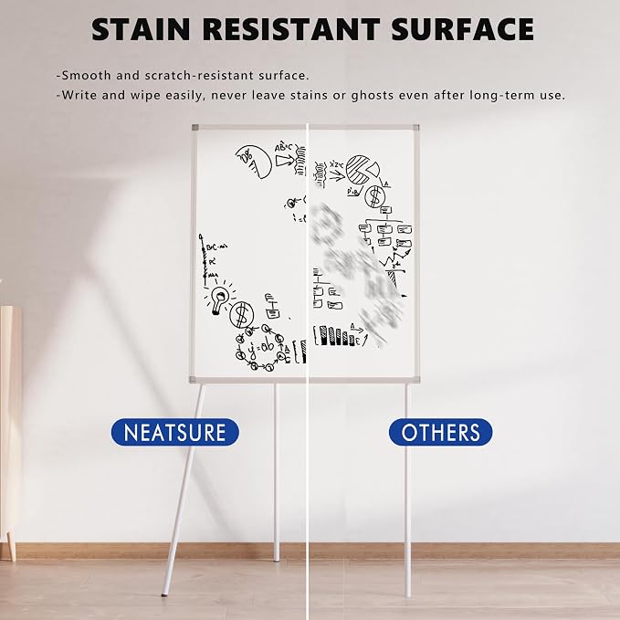 Large Whiteboard Easel with Stand, 36" x 24" Portable Standing Magnetic Dry Erase White Board, 3' x 2' Tripod Height Adjustable Flip Chart Easel for Home Office Classroom School, Silver