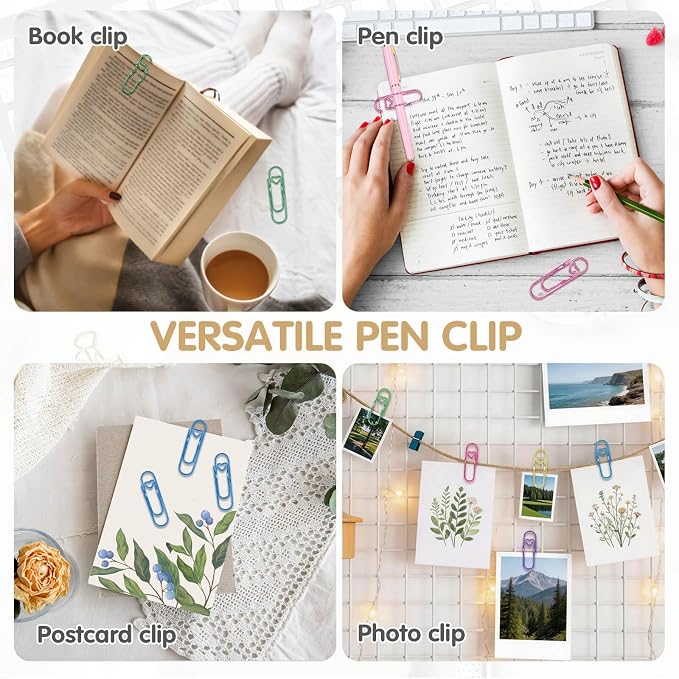 Paper Clip Pen Holder, 15 Pcs Colorful Metal Pen Clips for Notebook - Cute Pen Holder Clip, Papers Planner and Journal Accessories