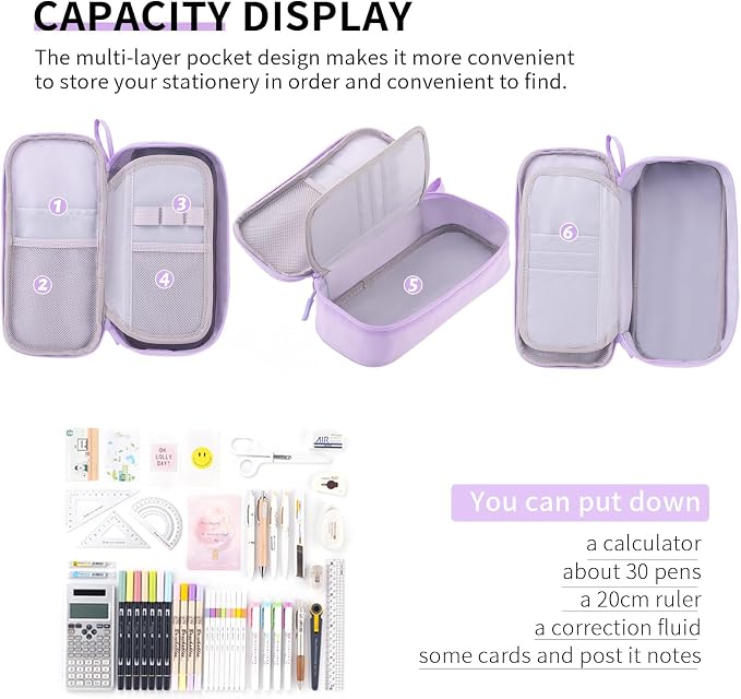 CICIMELON Durable Pen Pencil Case Big Storage Pen Pouch Bag for School Supplies Office College Teen Girls Adults, Purple
