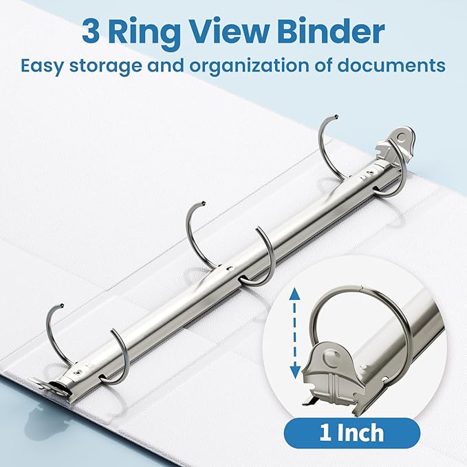 SUNEE 1 Inch Binders 3 Ring 4 Pack, PVC-Free Clear View 1" Binders (Fits 8.5x11 Inches) for School, Office & Home Use, White