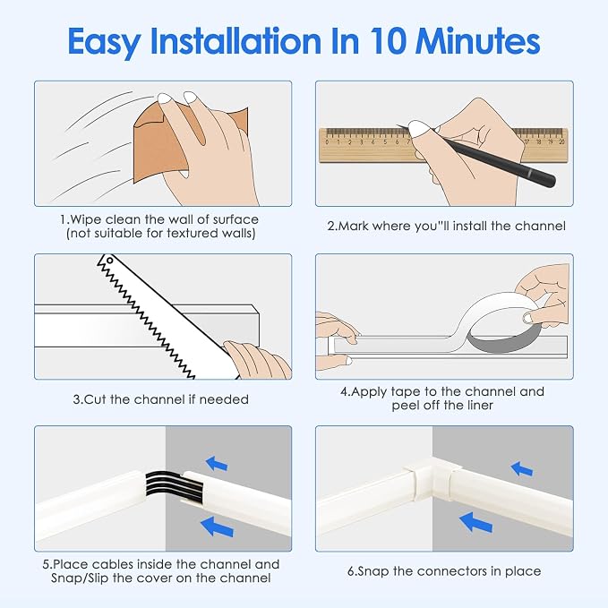 Yecaye 125in Cord Hider, Large Cord Covers for Wires on Wall, Cable Management Kit for Mount TVs, Wire Hider Cable Concealer for Home Office, W1.18in H0.6in, Beige