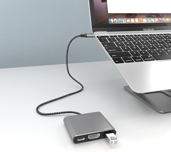 Battony USB C Multiport AV Adapter with 4K HDTV Output USB 3.0 Port, 50cm Braided Cable & USB-C Fasting Charging Port,Compatible for MacBook Pro Air M1 M2 Pad Pro iMac and Other Type C Devices