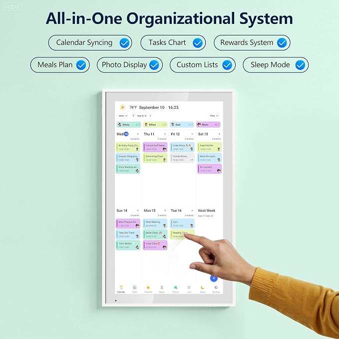 Digital Calendar, 21.5 Inch Electronic Calendar & Chore Chart, Smart Family Organizer with Interactive Touchscreen Display, Wall Mount or Desk Mount in Portrait or Landscape