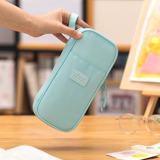 CICIMELON Durable Pencil Case Big Storage Pen Pouch Bag for School Supplies Office College Teen Adults, Light Blue