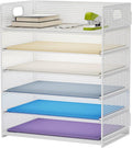 Marbrasse 6 Tier Paper Organizer Letter Tray - Mesh Desk File Organizer with Handle, Paper Sorter for Letter/A4 Office File Folder Holder - White