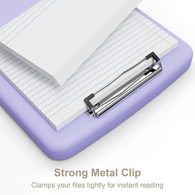 Piasoenc Clipboard with Storage, 8.5 x 11 Organization Box with Pen Holder and A4 Legal Paper Folder, Folio & Side-Opening, Low Profile Clip,for Nurses,Teachers, Size 14 x 9.6 x 1.2 in, Purple