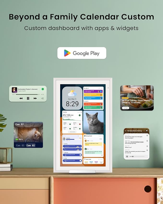 Apolosign 15.6-inch Digital Family Calendar, No Subscription Fee, Smart Wall Planner with Calendar Sync, Chore Chart & Touchscreen Display for Busy Families, Dual Mode, with Stand(White)