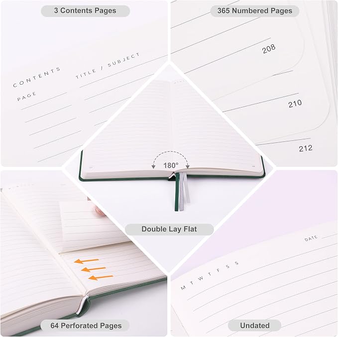 &And Per Se 365 Page Journal – A5 Hardcover Lined Notebook, One Book for the Whole Year, 100gsm Thick Paper, Numbered Pages & 3 Bookmarks, Annual Diary for Daily Writing (Lavender)