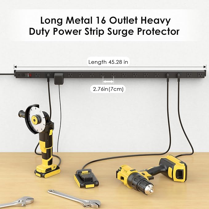 JUNNUJ Heavy Duty 20 Amp Power Strip,Wide Spaced Garage Industrial Heavy Duty Power Strip, Heavy Duty Power Strips Surge Protection 4800J with Circuit Breaker,5-15P Adapter High Amp 6-20R T-Slot