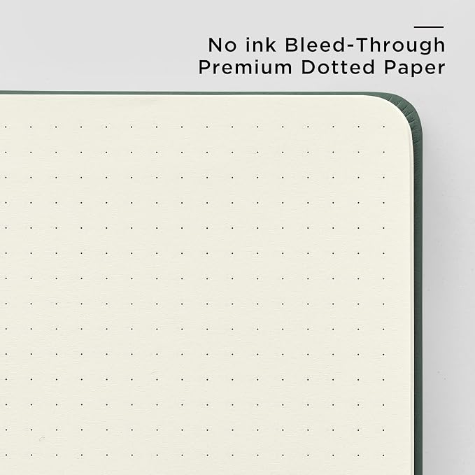 &And Per Se Dotted Journal Notebook, A5 Hardcover Aesthetic Dotted Notebook – 160 Pages 100gsm Thick Dot Grid Paper, 3 Sticker Sheets – Gift-Ready Journaling Kit for Women (Dark Green)