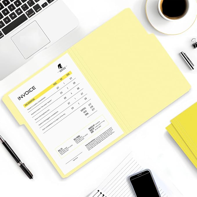SUNEE File Folders, 36 Pack Manilla Folders 8.5 x 11, Colored File Folders Home Office School Supplies for Documents Files Paper, Yellow Colors