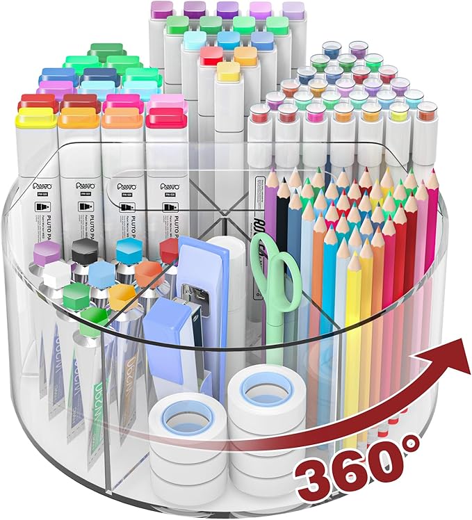 Absonic 250pcs Acrylic Pencil Holder Marker Organizer, 360-Degree Rotating Pen Holder, Crayon Organizers for Kids Pencil Organizer Caddy Art Supply Lazy Susan Organizer for Desk Home School Office