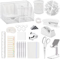 Office Supplies,Desk Accessories,Stapler and Tape Dispenser Set,1000 Staples,Staple Remover,Pen Holder,Folding Phone Holder,Journal Notebook,Ballpoint Pen,Scissor,Ruler,Clear Tape,Sticky Notes,Ect