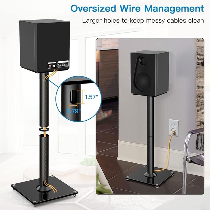PERLESMITH Universal Floor Speaker Stands for Surround Sound up to 22LB, 27.56 Inch Bookshelf Speaker Stand for Klipsch, Polk, Yamaha & Other Large Satellite, Bookshelf Speakers, Studio Monitors,2P