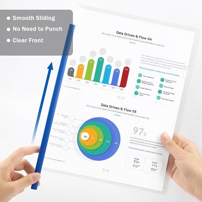 JOERSH Clear Report Covers with Sliding Bar, 40Pcs, 5 Colors | Plastic Binder Paper Protector, Report Folders with Clear Cover, For Resume Portfolio Presentation File Documents