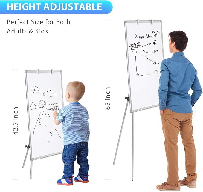 Maxtek Easel Whiteboard 40 x 28 in, Stand Tripod with Height Adjustable | Magnetic Dry Erase Surface, Flipchart Stand, Portable Tripod Easel for Office, Teaching, Home and Classroom
