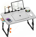 Lap Desk for Bed, Adjustable Laptop Desk with USB Charging Port, Storage Drawer & Bookshelf — Foldable Bed Desk for WFH & Students, 23.6" Desktop Fits 19" Laptop, Non-Slip, Light Stone Texture