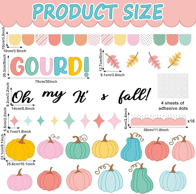 Fall Thanksgiving Pumpkin Bulletin Board Set Autumn Classroom Decorations Oh My Gourd It’s Fall Bulletin Board Leaves Colorful Pumpkin Cutouts for Thanksgiving Home Chalkboard Wall Door Decor