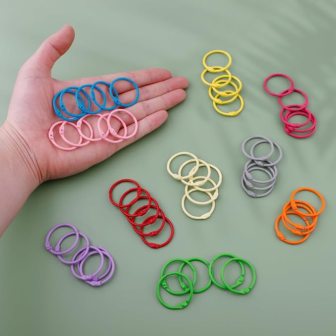 Antner 50PCS Metallic Loose Leaf Binder Rings 1 1/5 Inch Colorful Book Rings, Metal Steel Paper Rings Keychain Key Rings Index Cards Notebook Rings for School Office, 10 Colors