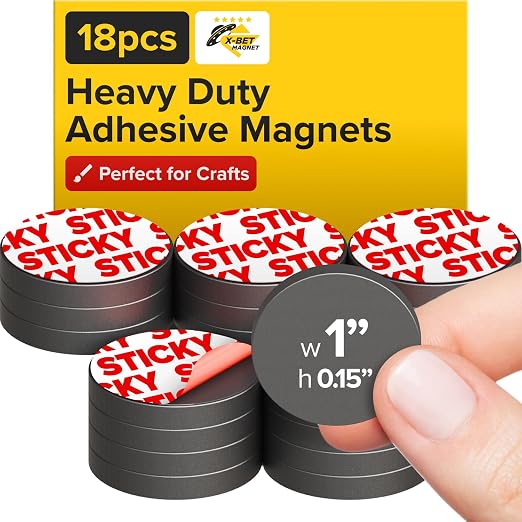 Strong Ceramic Round Magnets With Adhesive Backing (1x0.15"/25x4mm, 18 pcs) - Heavy Duty Sticky Magnets, Non-Corrosive, Versatile For Home, Office, Workshop, Whiteboard, Fridge And Hobby Use