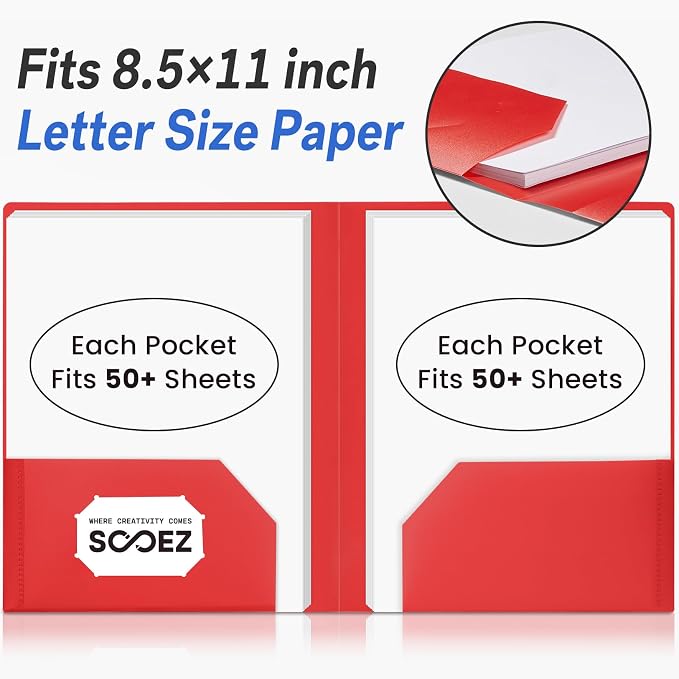 Sooez 7 Pack Folders with Pockets, 2 Pocket Folders with Extra Labels, Plastic Folder with Pockets, Heavy Duty File Folder Bulk, School Business Office Filing Supplies