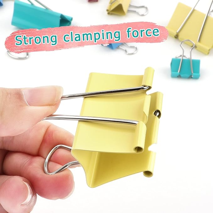 ZZTX 24 Pack Large Binder Clips 1.6 Inches Assorted Colors | Paper Clamps Clips, Durable steel, Strong clip, Color-coded