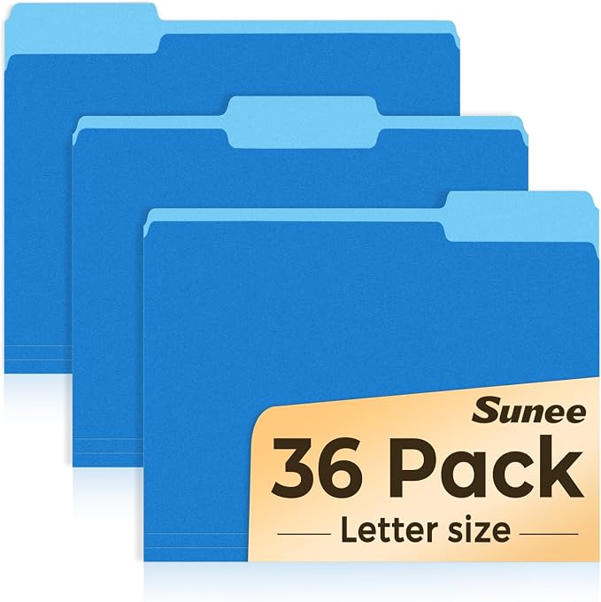 SUNEE File Folders, 36 Pack Manilla Folders 8.5 x 11, Colored File Folders Home Office School Supplies for Documents Files Paper,Blue