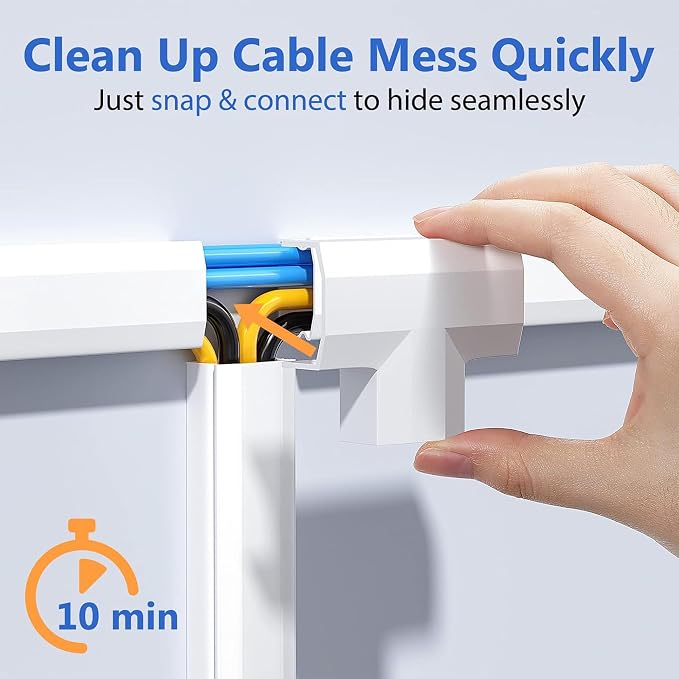 Yecaye TV Cord Hider, 236in Cord Cover, Large Cable Hider, Wire Covers for 4 Cords, Cable Raceway Wire Hider, Wire Hiders for TV on Wall, Cable Cover Cord Concealer, W1.18in H0.6in, White