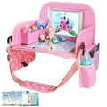 MENZOKE Kids Travel Tray for Toddler Car Seat, Road Trip Activities for Kids with iPad Holder Stand & Dry Erase Board, Road Trip Essentials Accessories Lap Tray as Travel Gifts for Kid, Pink