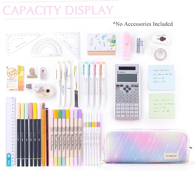 CICIMELON Large Capacity Pencil Case 3 Compartment Pouch Pen Bag for School Teen Girl Boy Men Women (Meteor)