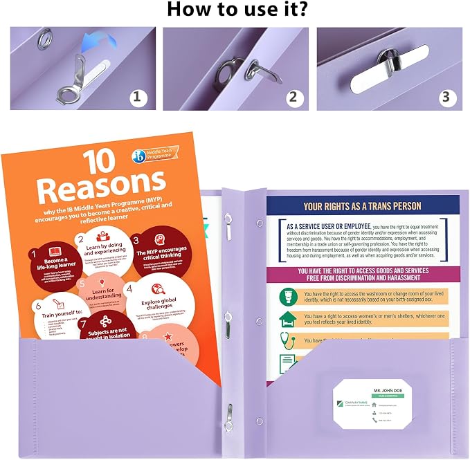 HABGP Two Pocket Folder with Prongs (10 Pack, Pastel Colors), Plastic Folders with Pockets and Business Card Holder, Folders with Pocket Fit Letter Size, Organizing Papers in School, Office & Business