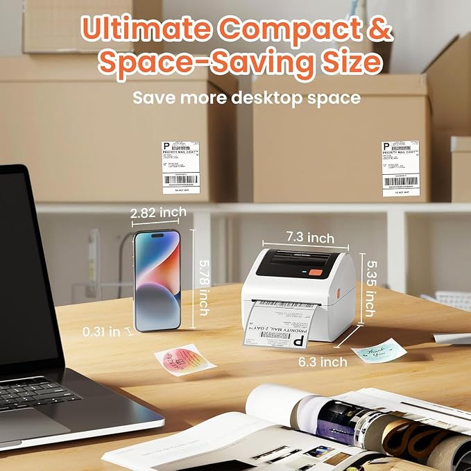Bluetooth Shipping Label Printer with 3 Roll Labels | D450BT White Thermal Label Printer 4x6 for Small Business, Thermal Printers Come with 750PCS 4x6‬ Labels (250 Labels/Roll)