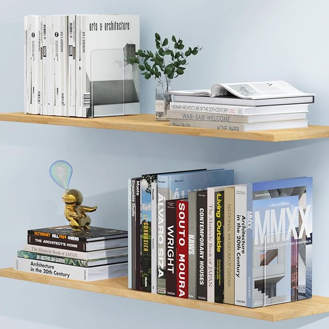 Acrylic Bookends 6 Pcs, Clear Book Ends for Shelves, Transparent Organizer, Holder Stand Decorative, Stoppers for Heavy Duty Books, CD, File, Video Games
