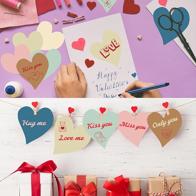 Geyee 108 Pcs Valentine's Day Heart Cutouts Paper Boho Heart Bulletin Board Cutouts Assorted Color Die Cut for Classroom Decor Teachers DIY Craft