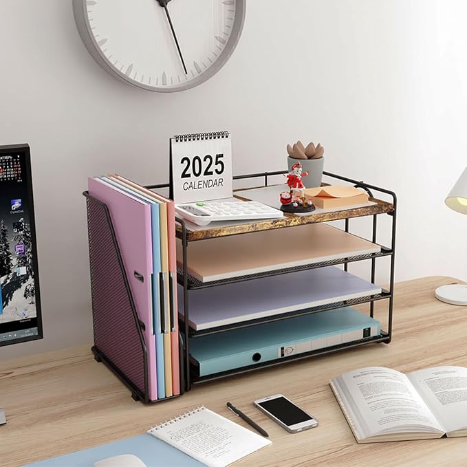 gianotter 4-Tier Paper Organizer With Magazine Holder, Desk Organizers and Accessories, Desk Accessories & Workspace Organizers, File Organizer for Office Supplies Storag (Wood, 4-Tier)